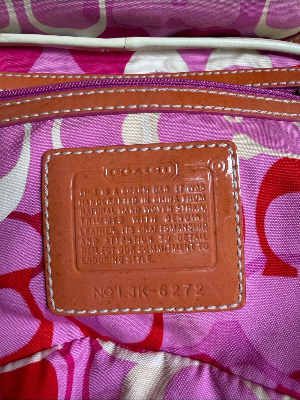 Coach Vintage Y2K Soho Straw Top Handle Basket Satchel Bag 6272 Pink White - Picture 11 of 16